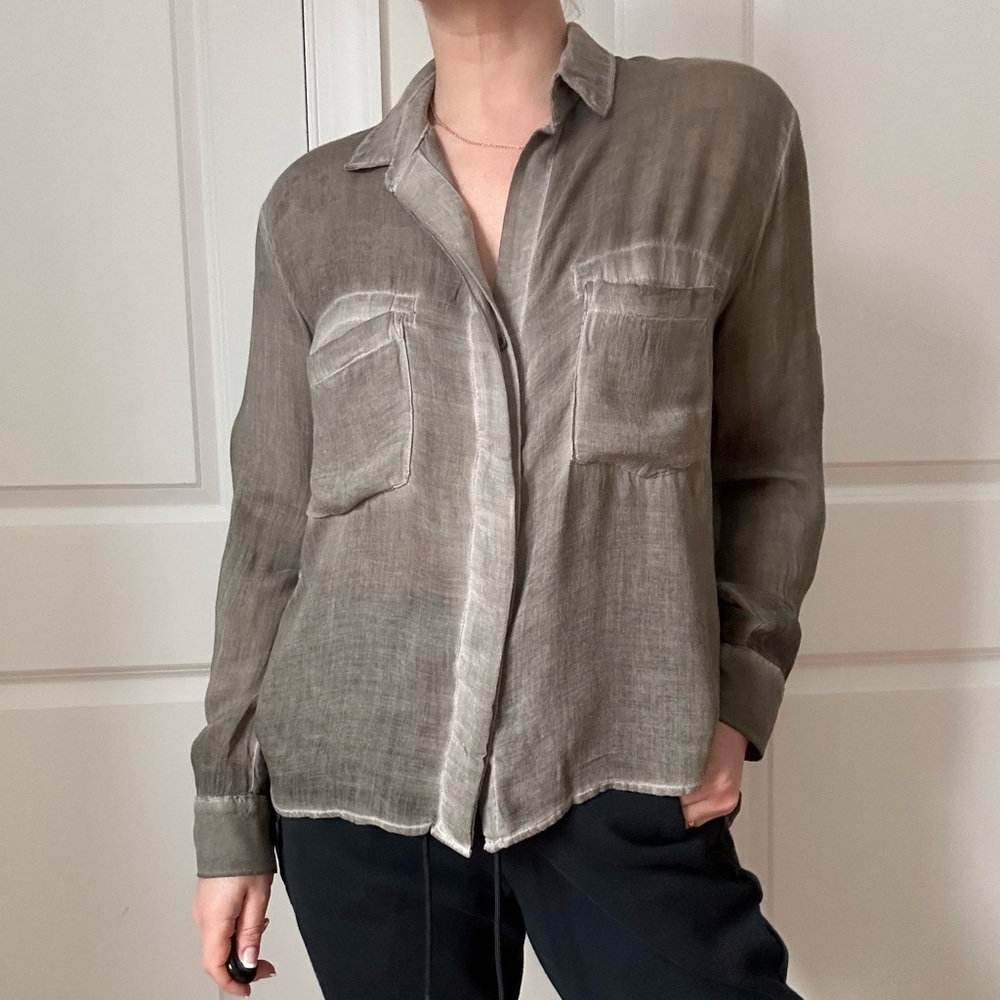 Garment Dye Button Front Long Sleeve Shirt